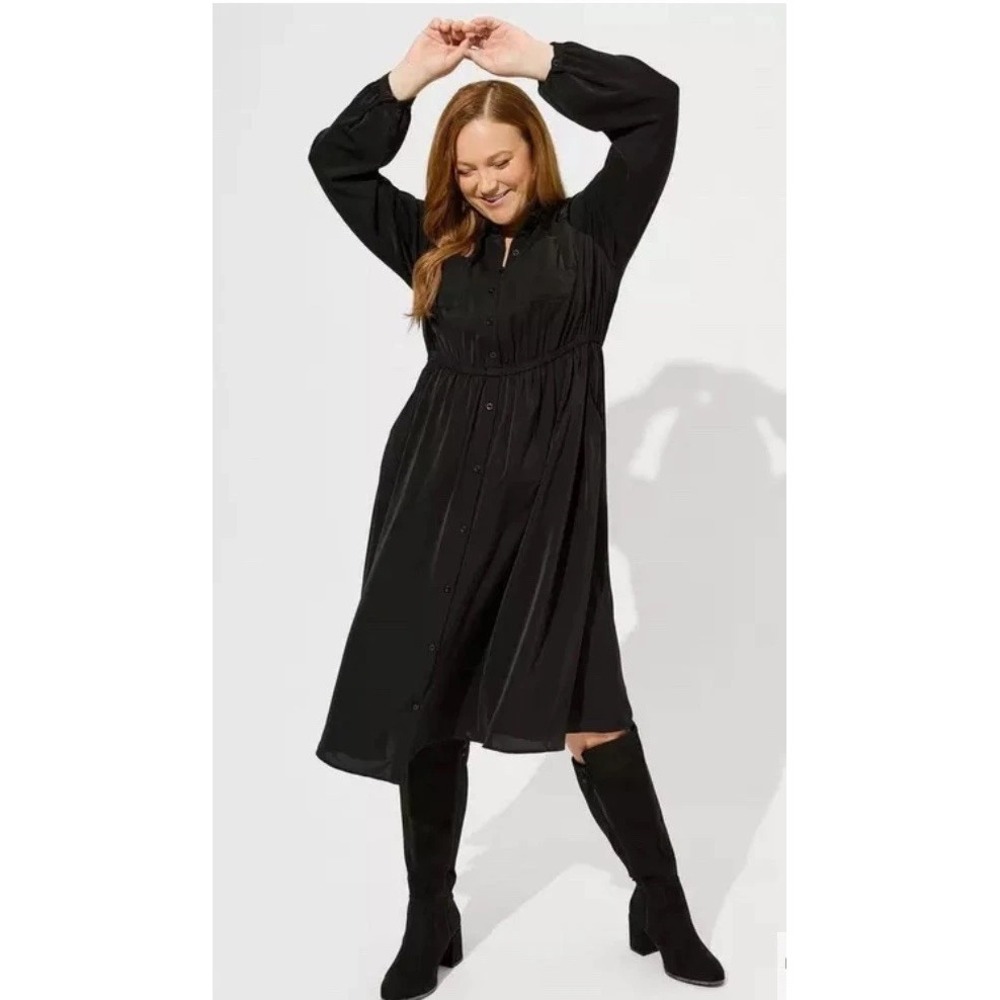 Torrid Women's Dress Size‎ 2X Midi Studio Crepe De Chine Long Sleeve Button Down